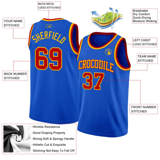 Custom Thunder Blue Red-Gold Authentic Basketball Jersey - Sky-Custom