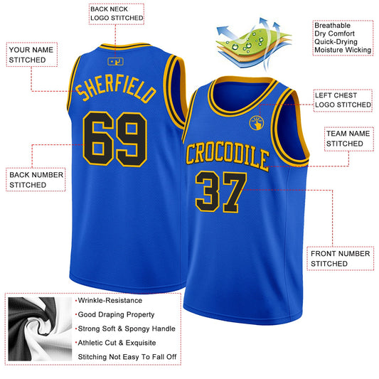 Custom Thunder Blue Black-Gold Authentic Basketball Jersey - Sky-Custom