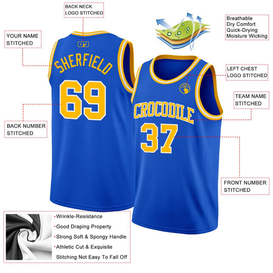 Custom Thunder Blue Gold-White Authentic Basketball Jersey - Sky-Custom
