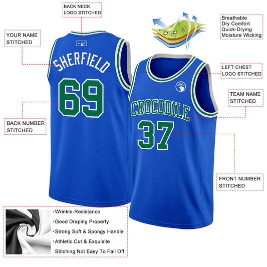 Custom Thunder Blue Kelly Green-White Authentic Basketball Jersey - Sky-Custom