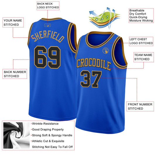 Custom Thunder Blue Black-Old Gold Authentic Basketball Jersey - Sky-Custom