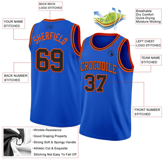 Custom Thunder Blue Black-Orange Authentic Basketball Jersey - Sky-Custom