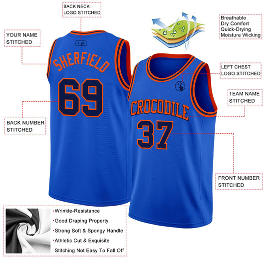Custom Thunder Blue Navy-Orange Authentic Basketball Jersey - Sky-Custom