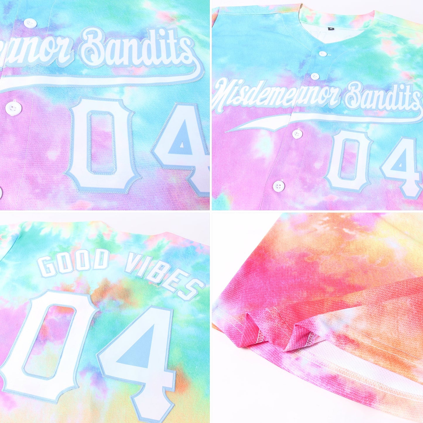 Custom Tie Dye White-Light Blue 3D Rainbow Authentic Baseball Jersey - Sky-Custom