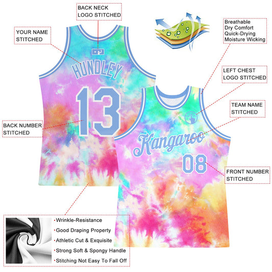 Custom Tie Dye Light Blue-White 3D Authentic Basketball Jersey - Sky-Custom