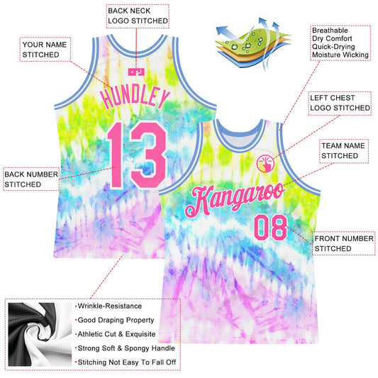 Custom Tie Dye Pink-White 3D Authentic Basketball Jersey - Sky-Custom