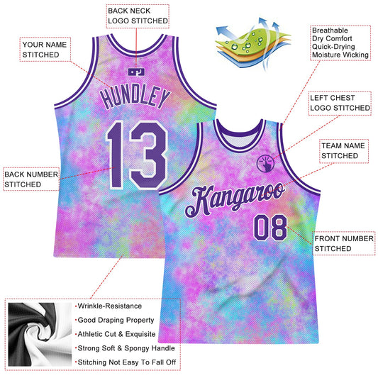 Custom Tie Dye Purple-White 3D Watercolor Gradient Authentic Basketball Jersey - Sky-Custom