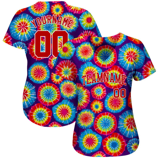 Custom Tie Dye Red-White 3D Authentic Baseball Jersey - Sky-Custom