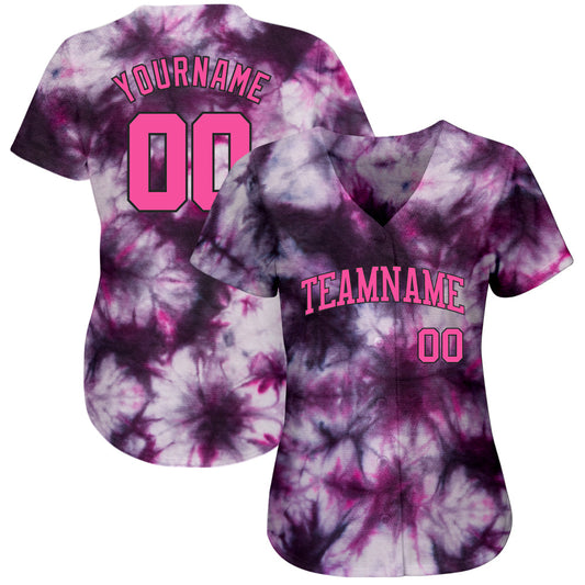 Custom Tie Dye Pink-Black 3D Authentic Baseball Jersey - Sky-Custom
