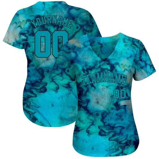 Custom Tie Dye Teal-Black 3D Authentic Baseball Jersey - Sky-Custom