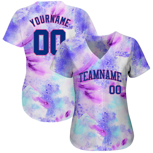 Custom Tie Dye Royal-Pink 3D Authentic Baseball Jersey - Sky-Custom