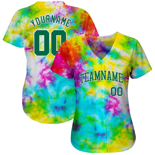 Custom Tie Dye Kelly Green-White 3D Authentic Baseball Jersey - Sky-Custom
