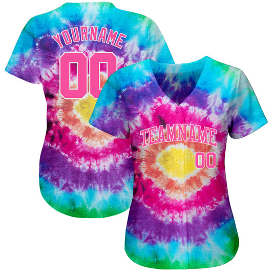 Custom Tie Dye Pink-White 3D Authentic Baseball Jersey - Sky-Custom
