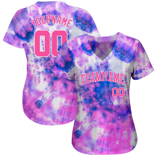 Custom Tie Dye Pink-White 3D Authentic Baseball Jersey - Sky-Custom