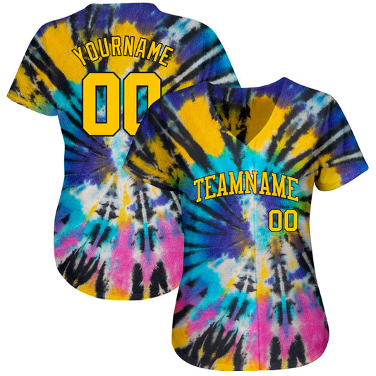 Custom Tie Dye Gold-Black 3D Authentic Baseball Jersey - Sky-Custom