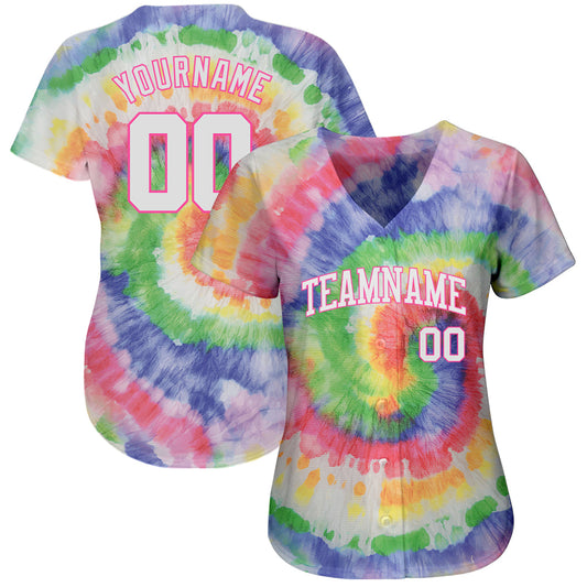 Custom Tie Dye White-Pink 3D Authentic Baseball Jersey - Sky-Custom