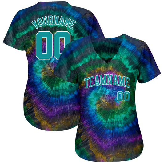 Custom Tie Dye Teal-White 3D Authentic Baseball Jersey - Sky-Custom