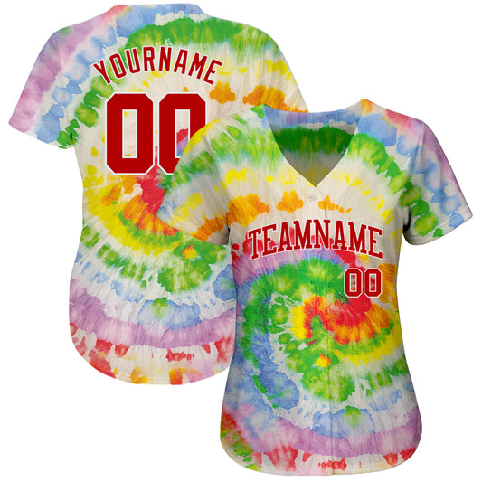 Custom Tie Dye Red-White 3D Authentic Baseball Jersey - Sky-Custom