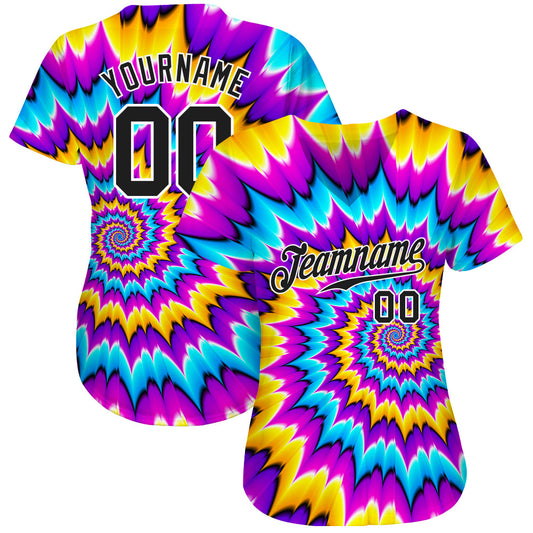 Custom Tie Dye Black-White 3D Authentic Baseball Jersey - Sky-Custom