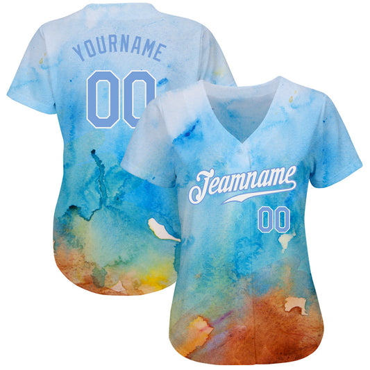 Custom Tie Dye Light Blue-White 3D Authentic Baseball Jersey - Sky-Custom