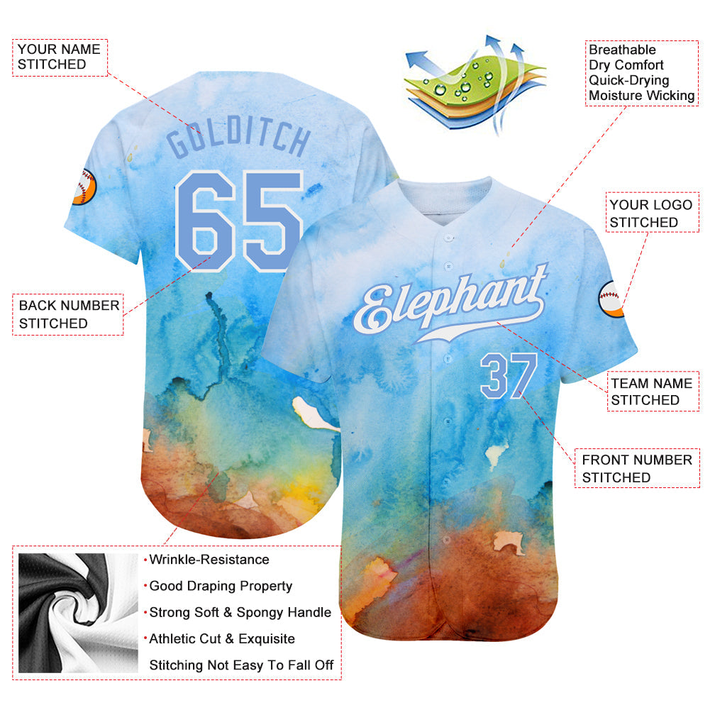 Custom Tie Dye Light Blue-White 3D Authentic Baseball Jersey - Sky-Custom