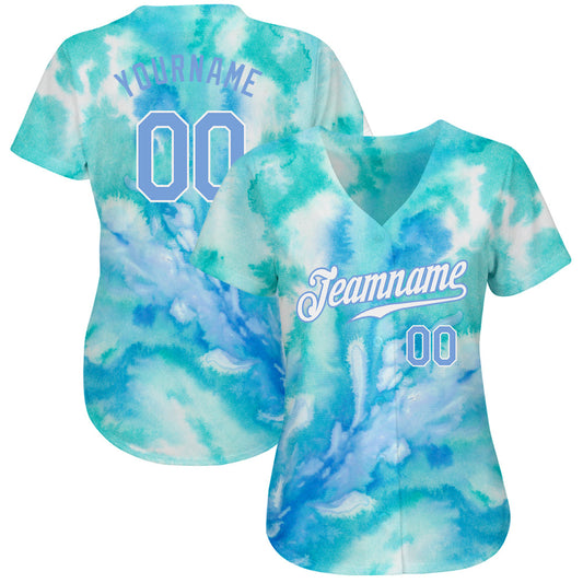Custom Tie Dye Light Blue-White 3D Authentic Baseball Jersey - Sky-Custom