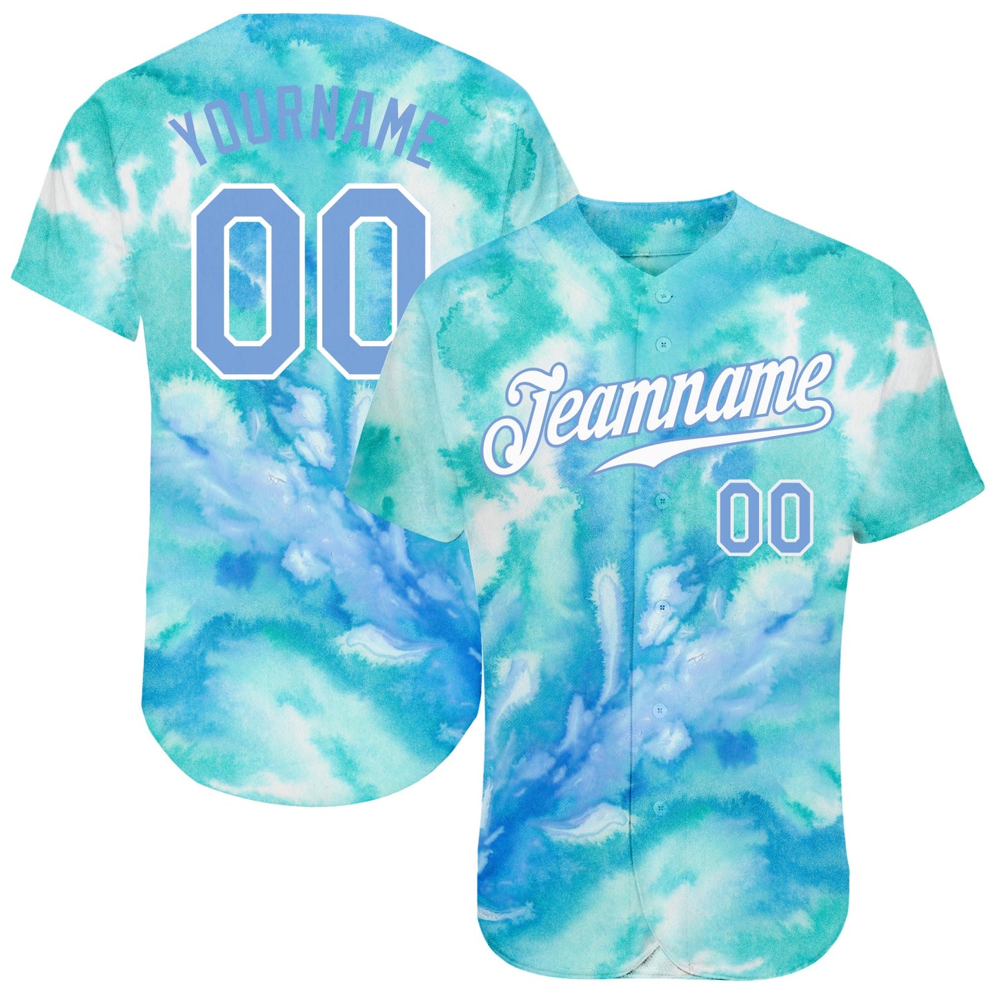 Custom Tie Dye Light Blue-White 3D Authentic Baseball Jersey - Sky-Custom
