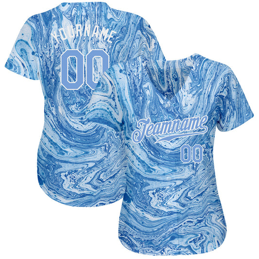 Custom Tie Dye Light Blue-White 3D Authentic Baseball Jersey - Sky-Custom