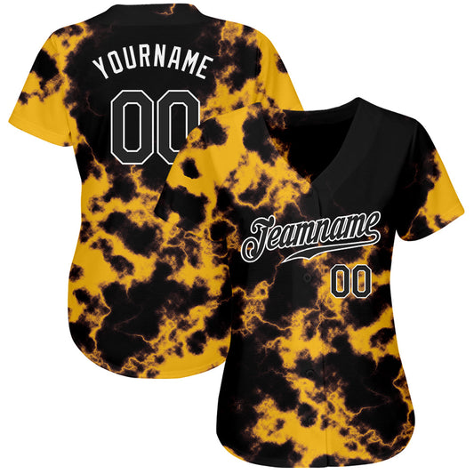 Custom Tie Dye Black-White 3D Authentic Baseball Jersey - Sky-Custom