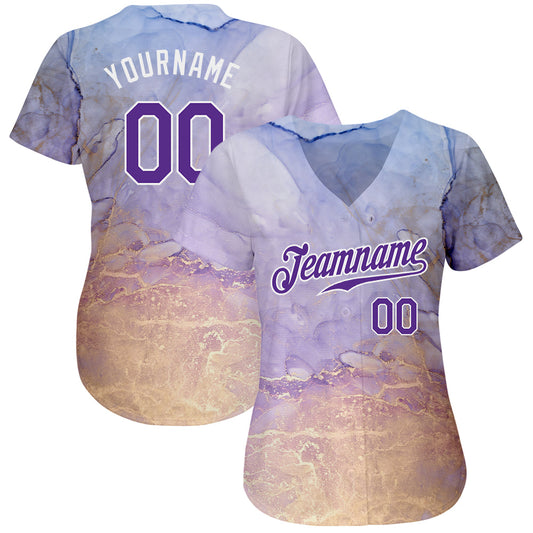 Custom Tie Dye Purple-White 3D Authentic Baseball Jersey - Sky-Custom
