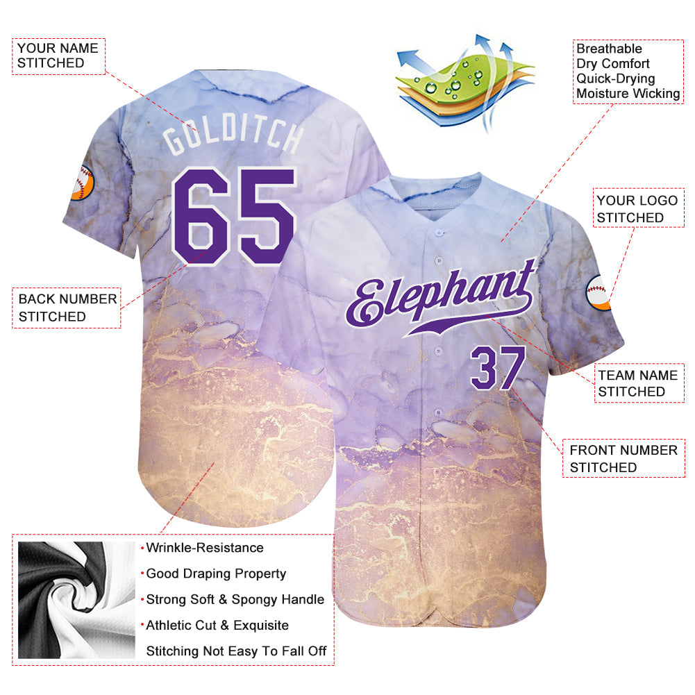 Custom Tie Dye Purple-White 3D Authentic Baseball Jersey - Sky-Custom