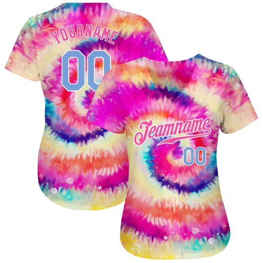 Custom Tie Dye Light Blue-White 3D Rainbow Authentic Baseball Jersey - Sky-Custom