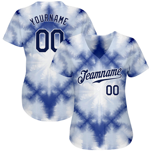 Custom Tie Dye Navy-White 3D Shibori Authentic Baseball Jersey - Sky-Custom