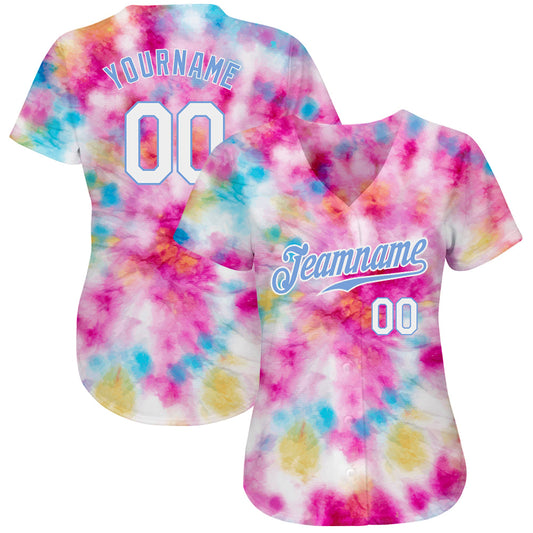 Custom Tie Dye White-Light Blue 3D Colorful Watercolor Authentic Baseball Jersey - Sky-Custom