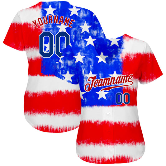 Custom Tie Dye Royal-Red 3D American Flag Authentic Baseball Jersey - Sky-Custom
