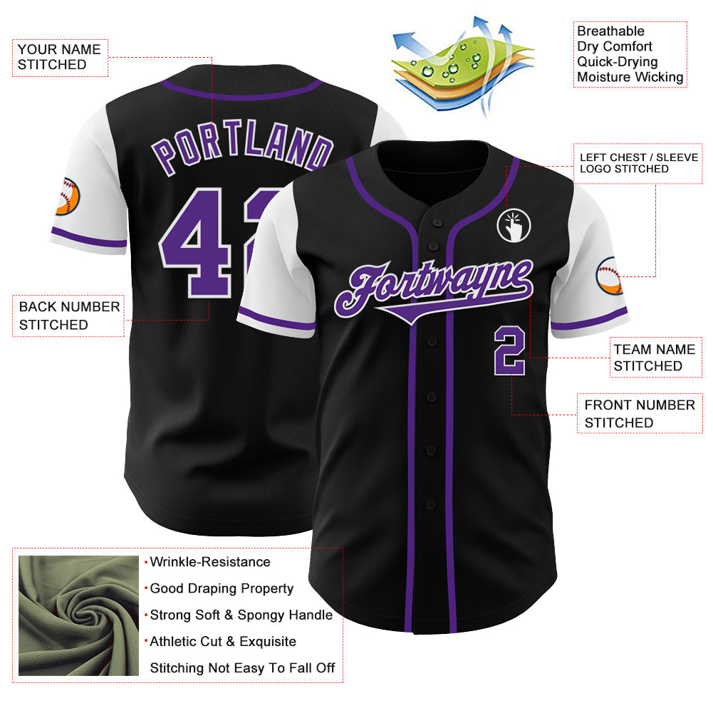 Custom Black Purple-White Authentic Two Tone Baseball Jersey - Sky-Custom