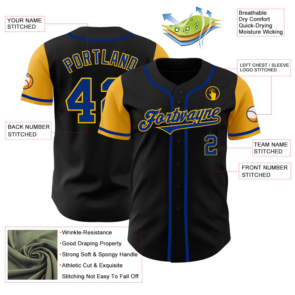 Custom Black Royal-Gold Authentic Two Tone Baseball Jersey - Sky-Custom