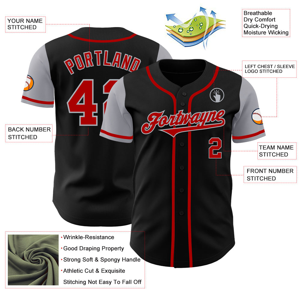 Custom Black Red-Gray Authentic Two Tone Baseball Jersey - Sky-Custom