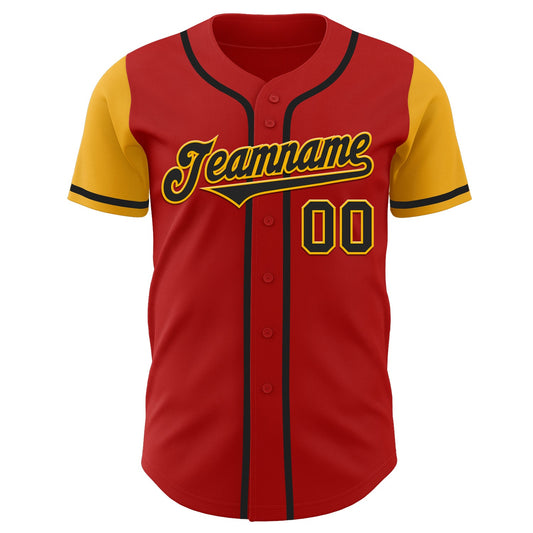 Custom Red Black-Gold Authentic Two Tone Baseball Jersey - Sky-Custom