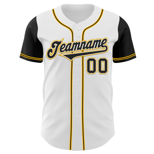 Custom White Black-Gold Authentic Two Tone Baseball Jersey - Sky-Custom