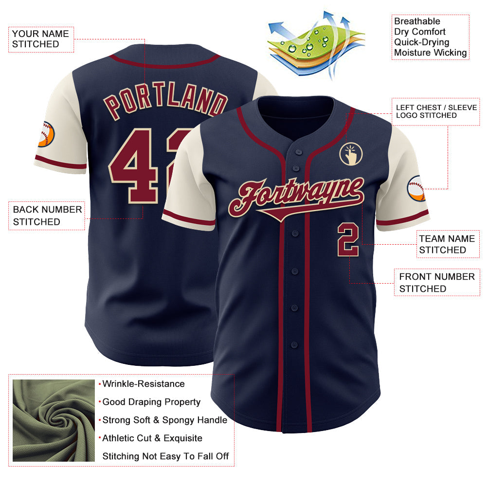 Custom Navy Crimson-Cream Authentic Two Tone Baseball Jersey - Sky-Custom