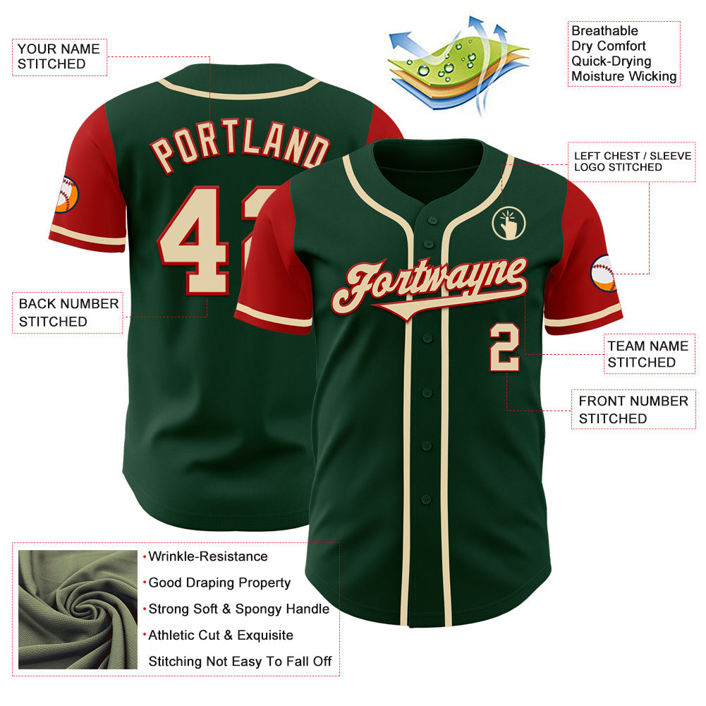 Custom Green Cream-Red Authentic Two Tone Baseball Jersey - Sky-Custom