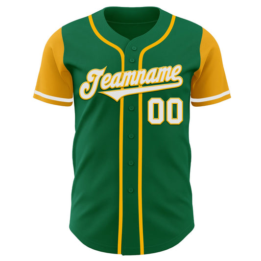 Custom Kelly Green White-Gold Authentic Two Tone Baseball Jersey - Sky-Custom