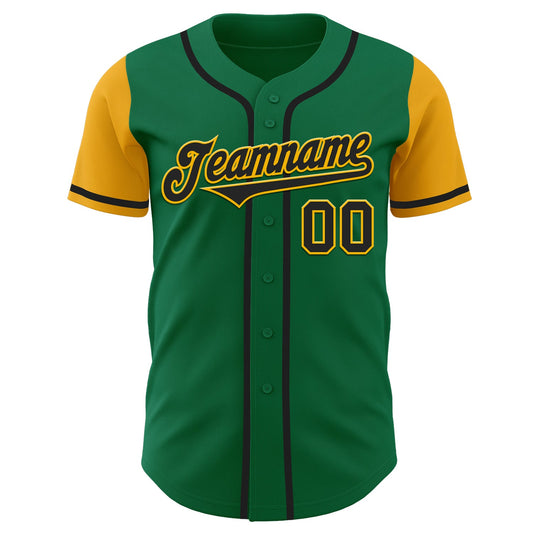 Custom Kelly Green Black-Gold Authentic Two Tone Baseball Jersey - Sky-Custom
