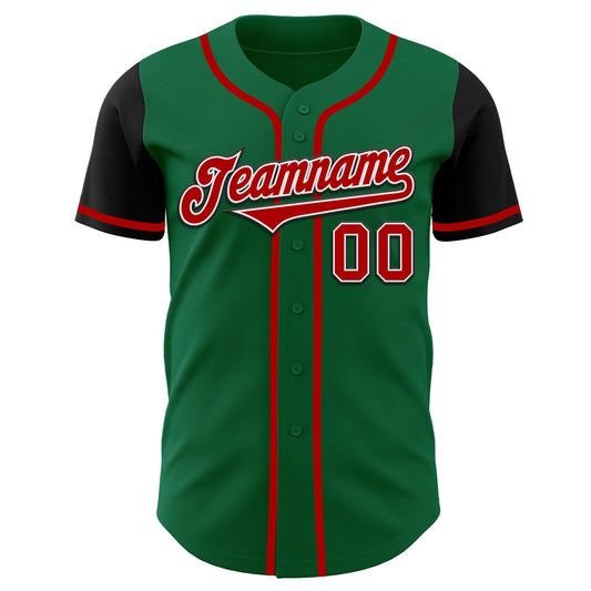 Custom Kelly Green Red-Black Authentic Two Tone Baseball Jersey - Sky-Custom
