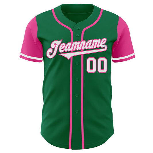 Custom Kelly Green White-Pink Authentic Two Tone Baseball Jersey - Sky-Custom