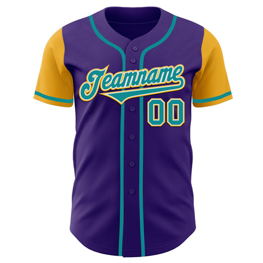 Custom Purple Teal-Gold Authentic Two Tone Baseball Jersey - Sky-Custom