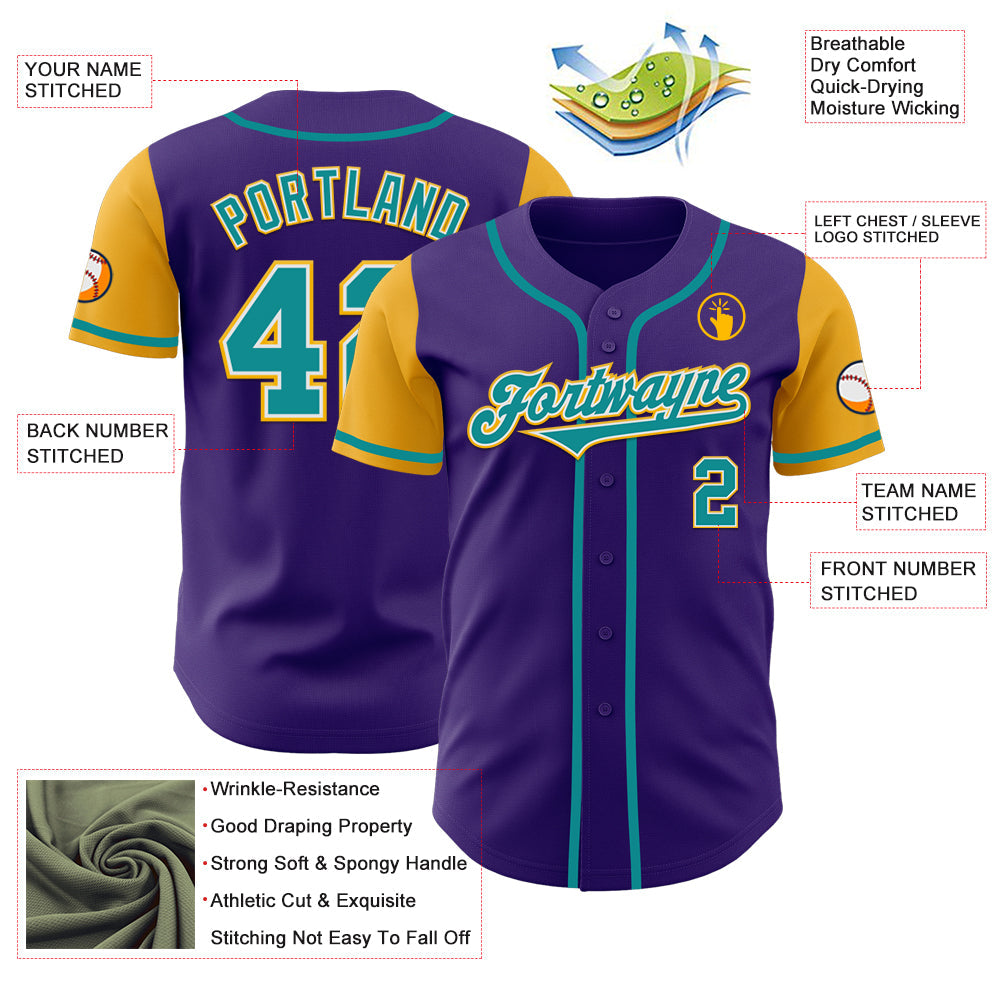 Custom Purple Teal-Gold Authentic Two Tone Baseball Jersey - Sky-Custom