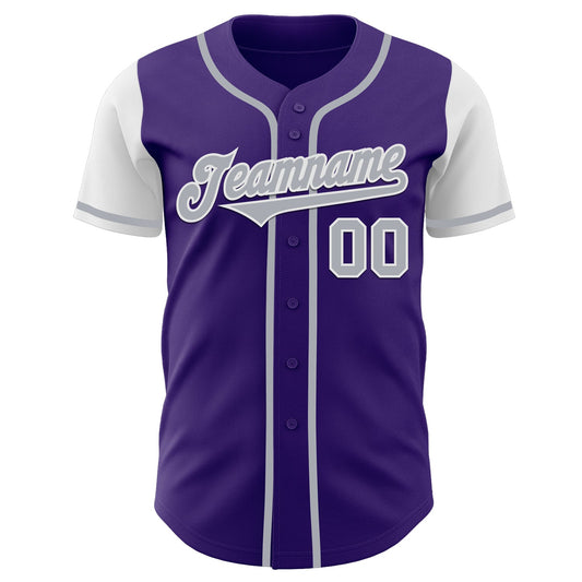 Custom Purple Gray-White Authentic Two Tone Baseball Jersey - Sky-Custom