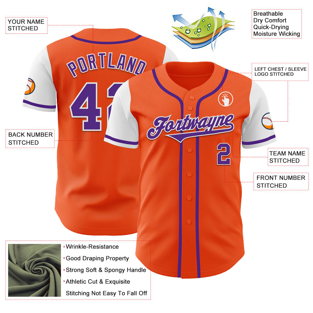 Custom Orange Purple-White Authentic Two Tone Baseball Jersey - Sky-Custom